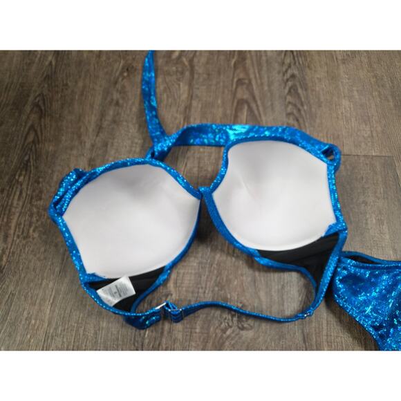 VENUS Shine Marilyn Push-Up Halter Top Bright Blue Glittery Bikini Set 32D - 6 - Picture 5 of 6